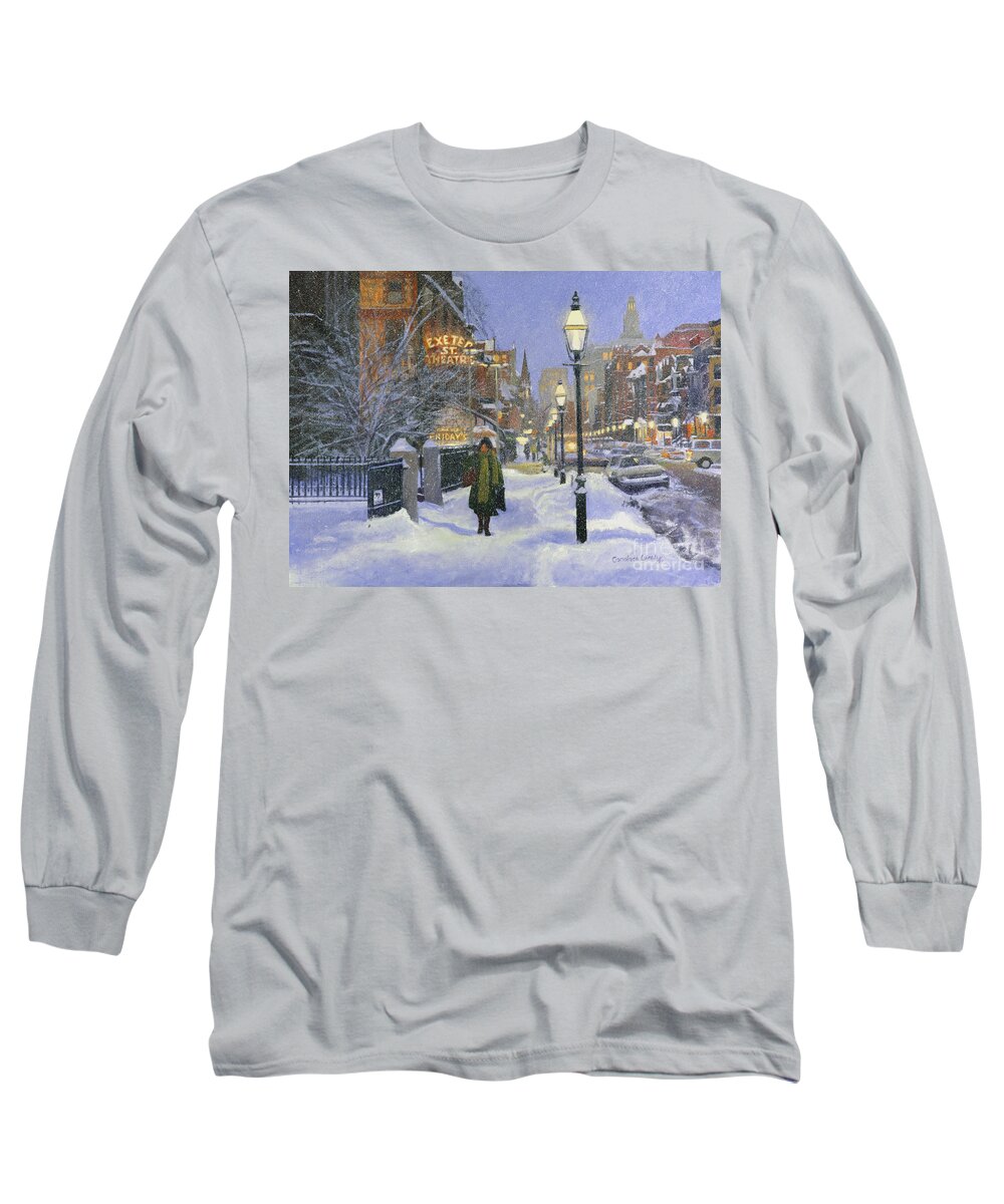 Boston Long Sleeve T-Shirt featuring the painting Newbury and Exeter Streets by Candace Lovely