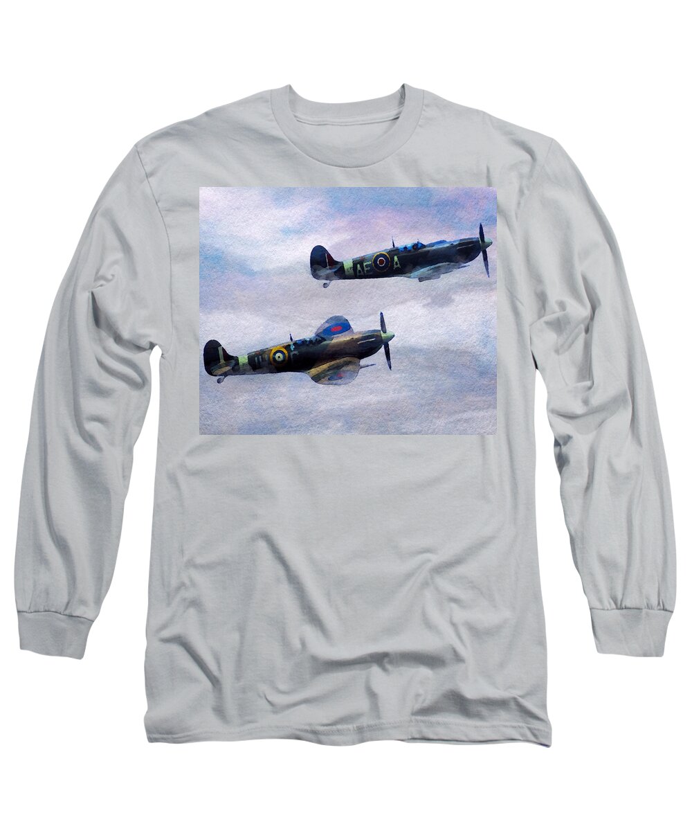 Spitfire Long Sleeve T-Shirt featuring the painting On Patrol by Mark Taylor