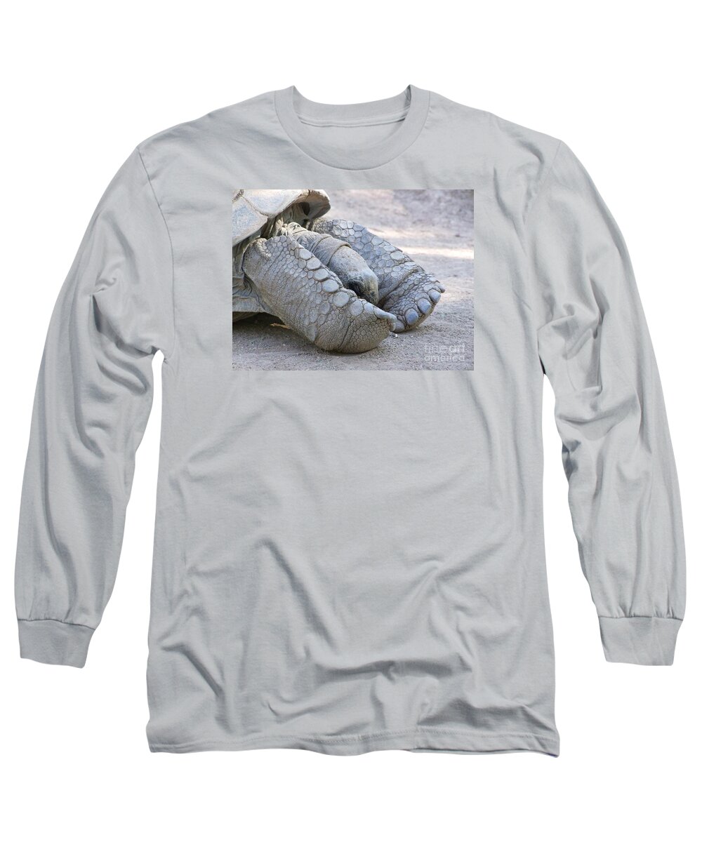 Tortoise Long Sleeve T-Shirt featuring the photograph One Very Old Very Large Sulcata Tortoise by Mary Deal