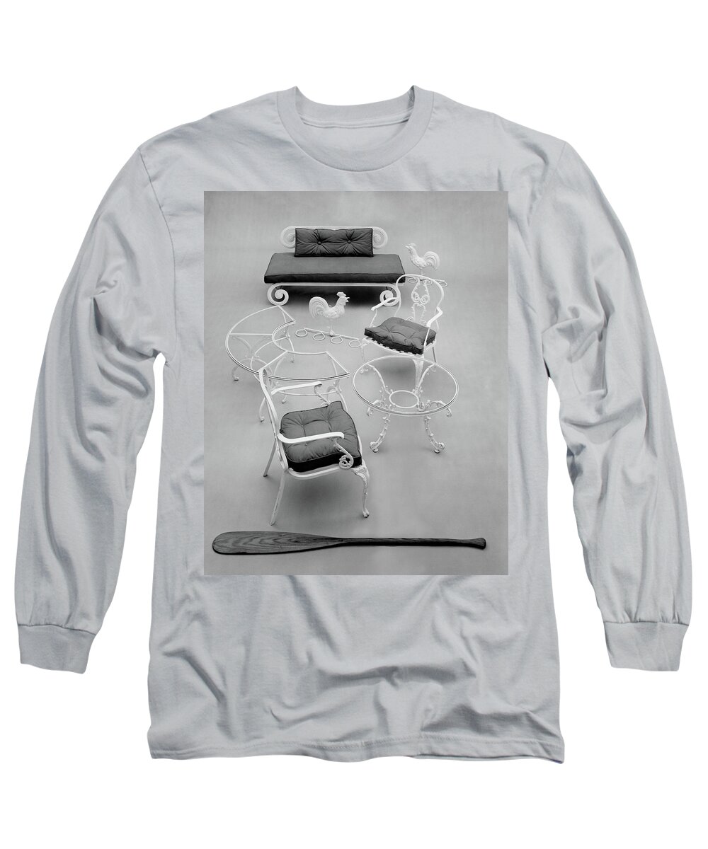Furniture Long Sleeve T-Shirt featuring the photograph Outdoor Furniture Made Out Of Cast Aluminum by Haanel Cassidy