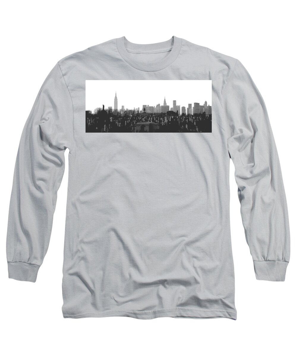 Cemetery New York City Manhattan Gloomy Wall Art Decorative  Long Sleeve T-Shirt featuring the photograph Past Present Future by Steven Huszar