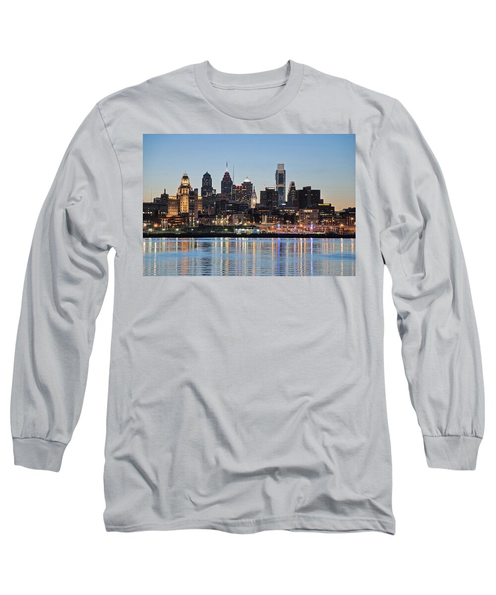 Philadelphia Long Sleeve T-Shirt featuring the photograph Philly sunset by Jennifer Ancker