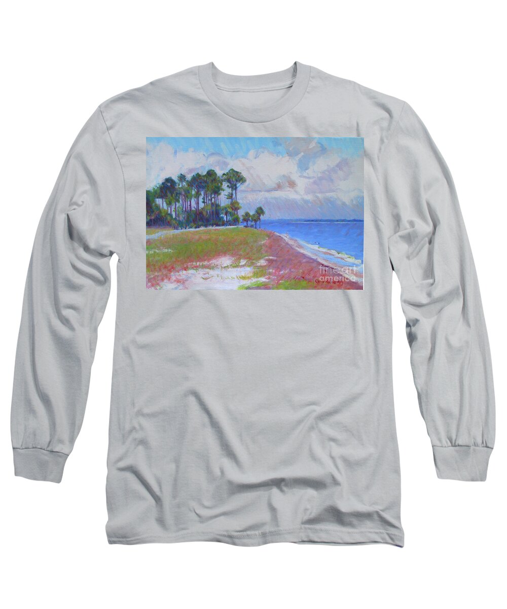 Dune Long Sleeve T-Shirt featuring the painting Pine Island Beach by Candace Lovely