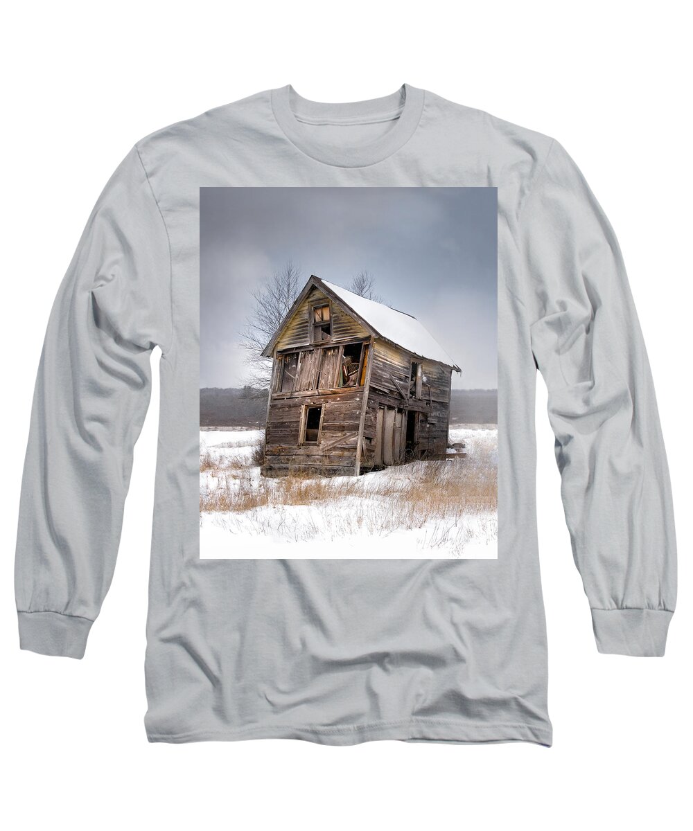 Abandoned Buildings Long Sleeve T-Shirt featuring the photograph Portrait of an Old Shack - Agriculural buildings and barns by Gary Heller