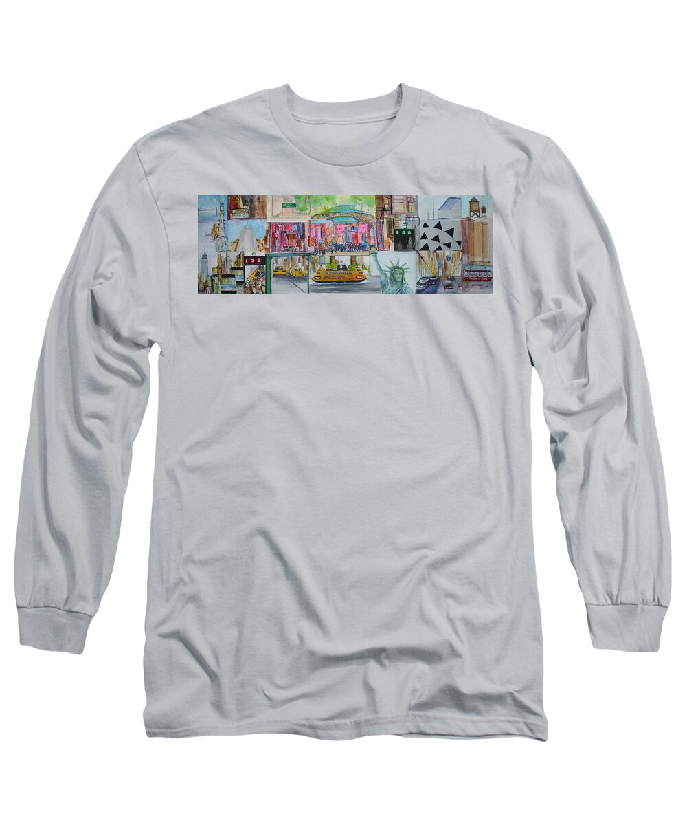 New York Long Sleeve T-Shirt featuring the painting Postcards From New York City by Jack Diamond