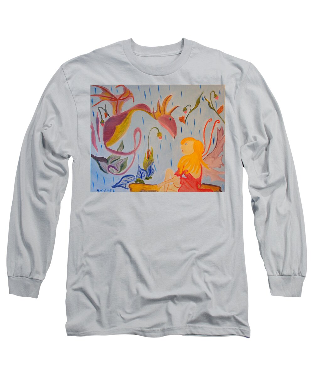 Dragon Long Sleeve T-Shirt featuring the painting Rain Dragon by Meryl Goudey