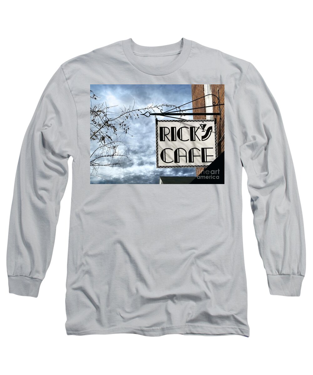 Streetscape Long Sleeve T-Shirt featuring the photograph Ricks Cafe by Ellen Cotton