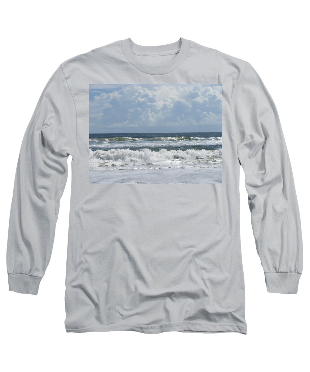 Landscape Long Sleeve T-Shirt featuring the photograph Rolling Clouds and Waves by Ellen Meakin