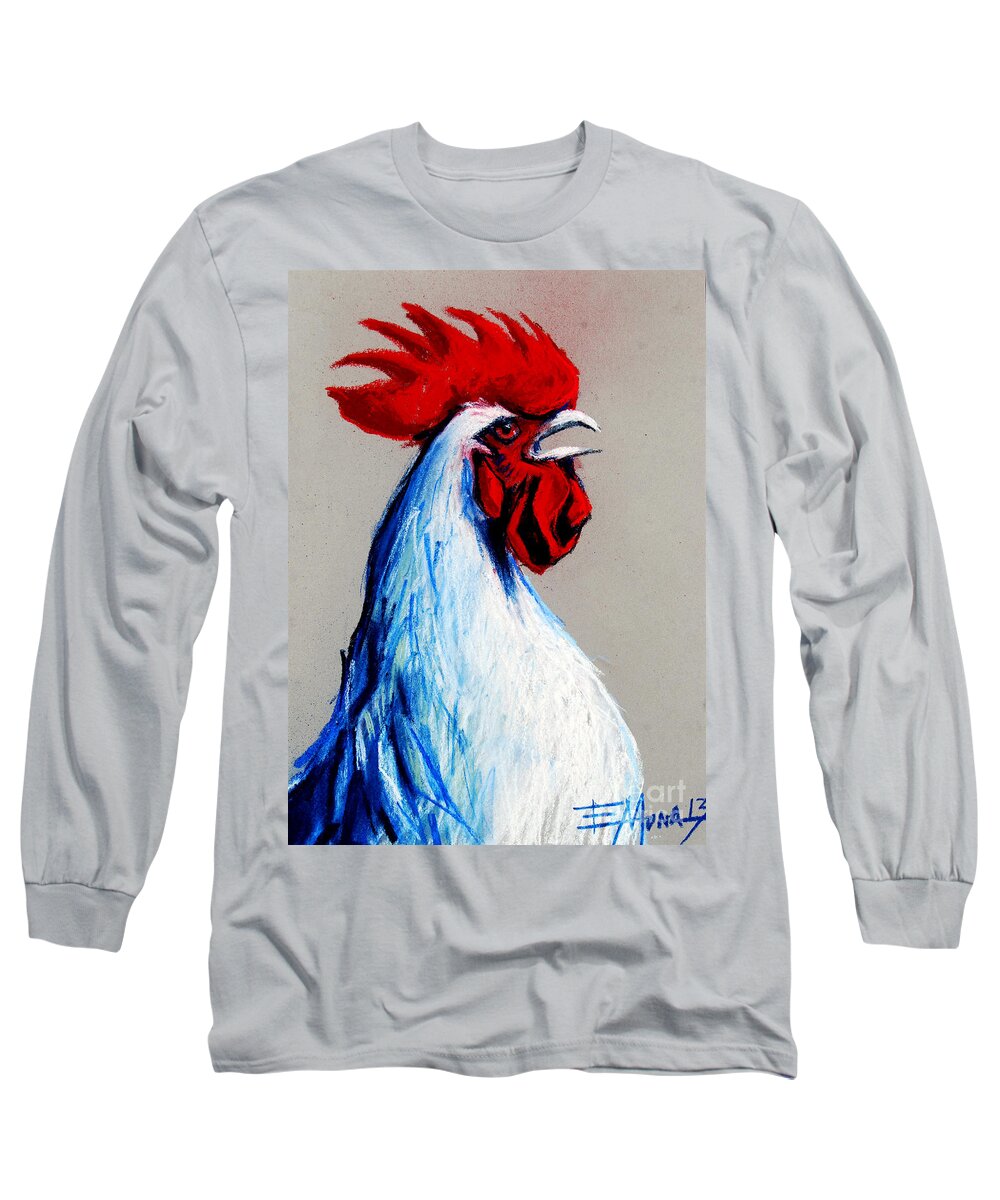Rooster Head Long Sleeve T-Shirt featuring the painting Rooster Head by Mona Edulesco