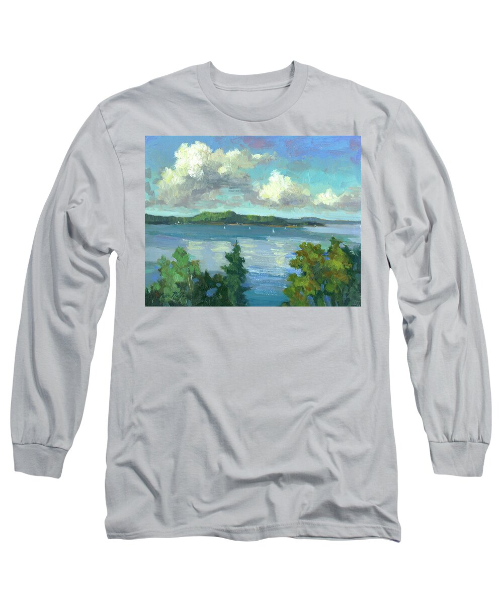 Sailing On Puget Sound Long Sleeve T-Shirt featuring the painting Sailing on Puget Sound by Diane McClary