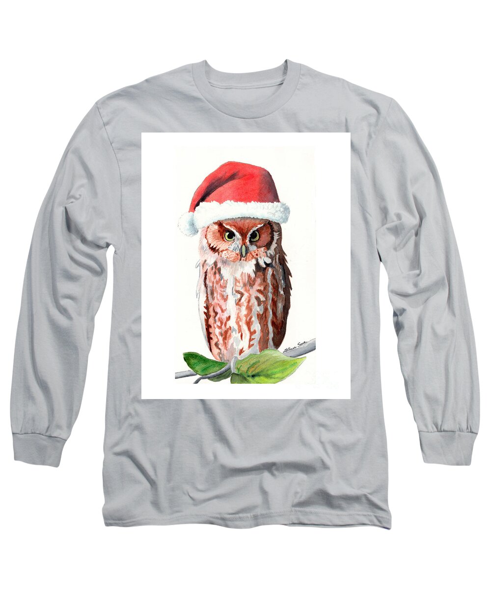 Owls Long Sleeve T-Shirt featuring the painting Santa Owl by LeAnne Sowa