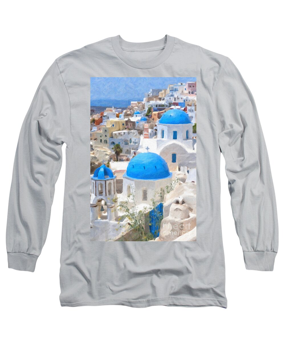 Greece Long Sleeve T-Shirt featuring the painting Santorini Oil Painting by Antony McAulay