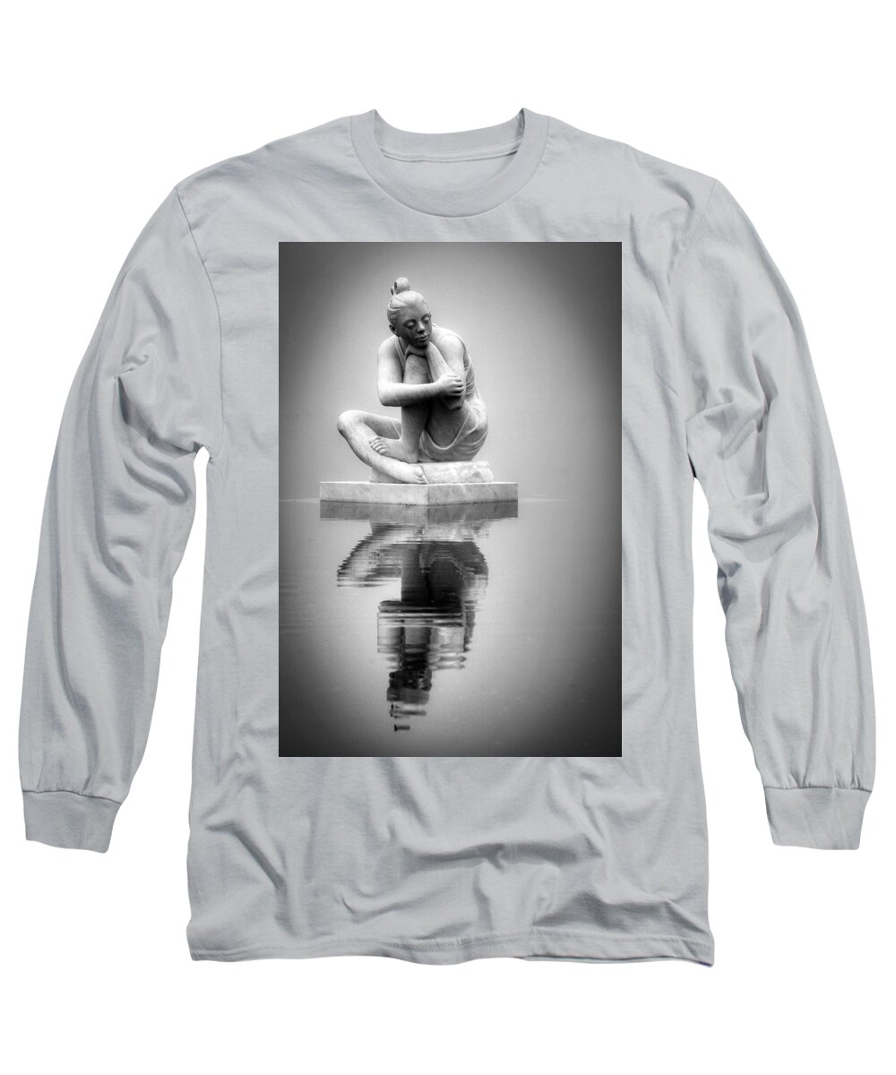Kettle Pond Long Sleeve T-Shirt featuring the photograph Selene Moon Goddess Black and White by Jerry Gammon