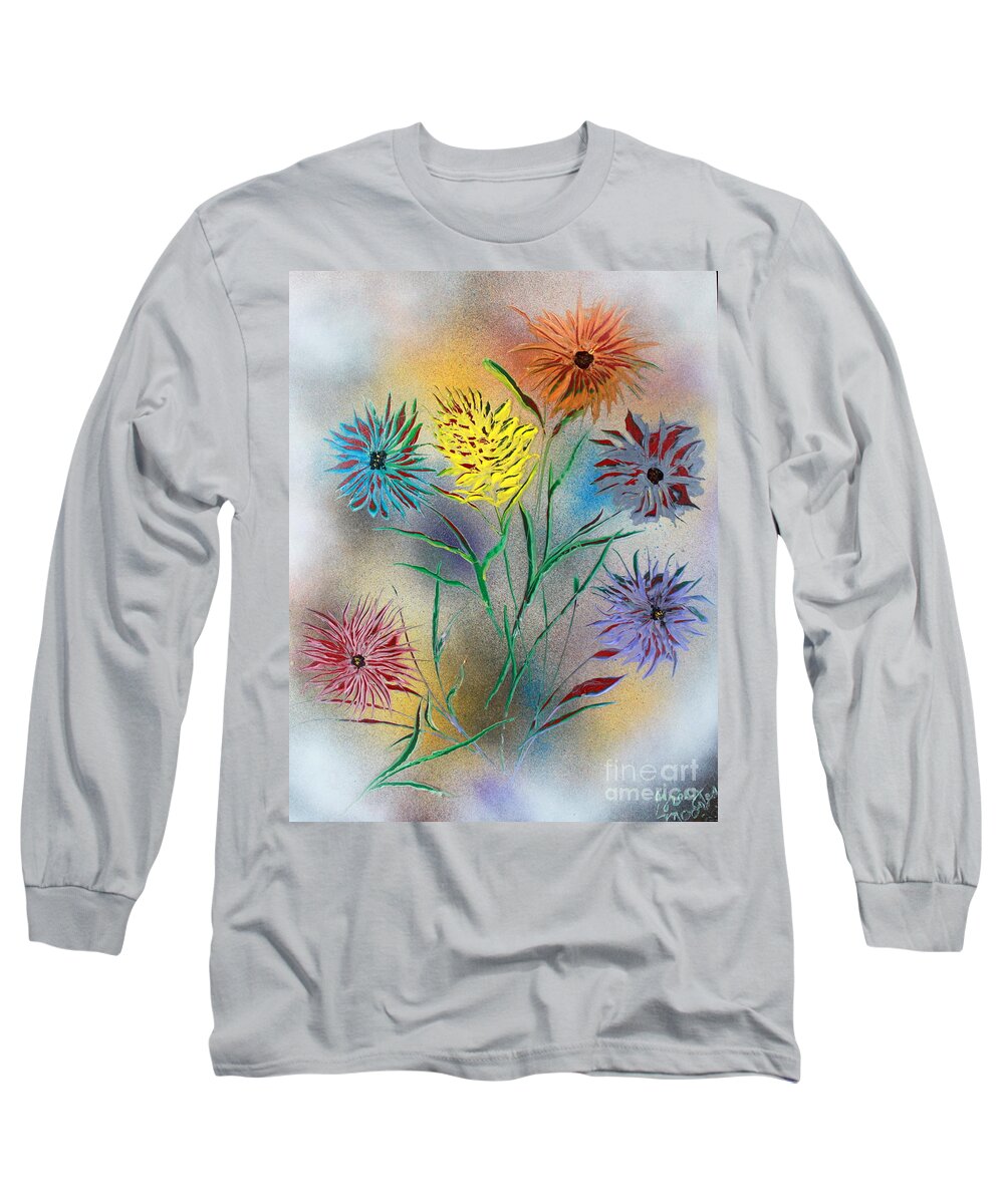 Nature Long Sleeve T-Shirt featuring the painting Six Flowers by Greg Moores