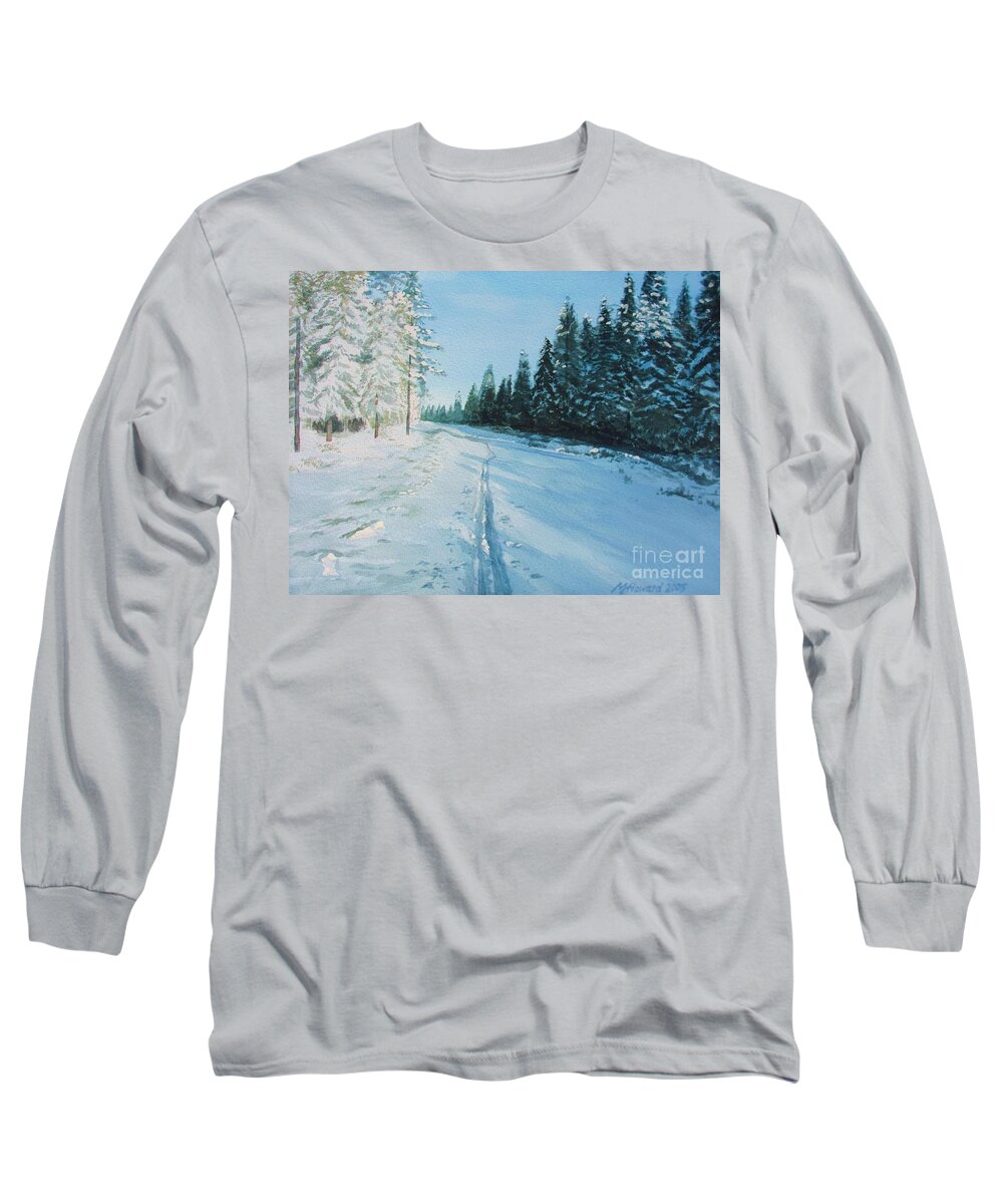 Winter Sport Long Sleeve T-Shirt featuring the painting Ski Tracks by Martin Howard