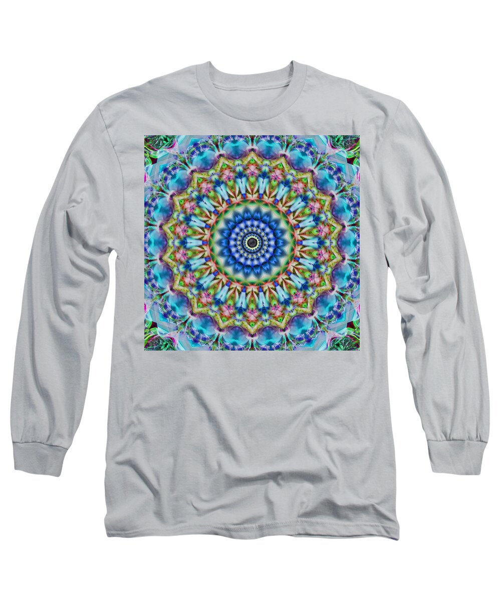 Cindi Ressler Long Sleeve T-Shirt featuring the photograph Soothing Blues Mandala by Cindi Ressler
