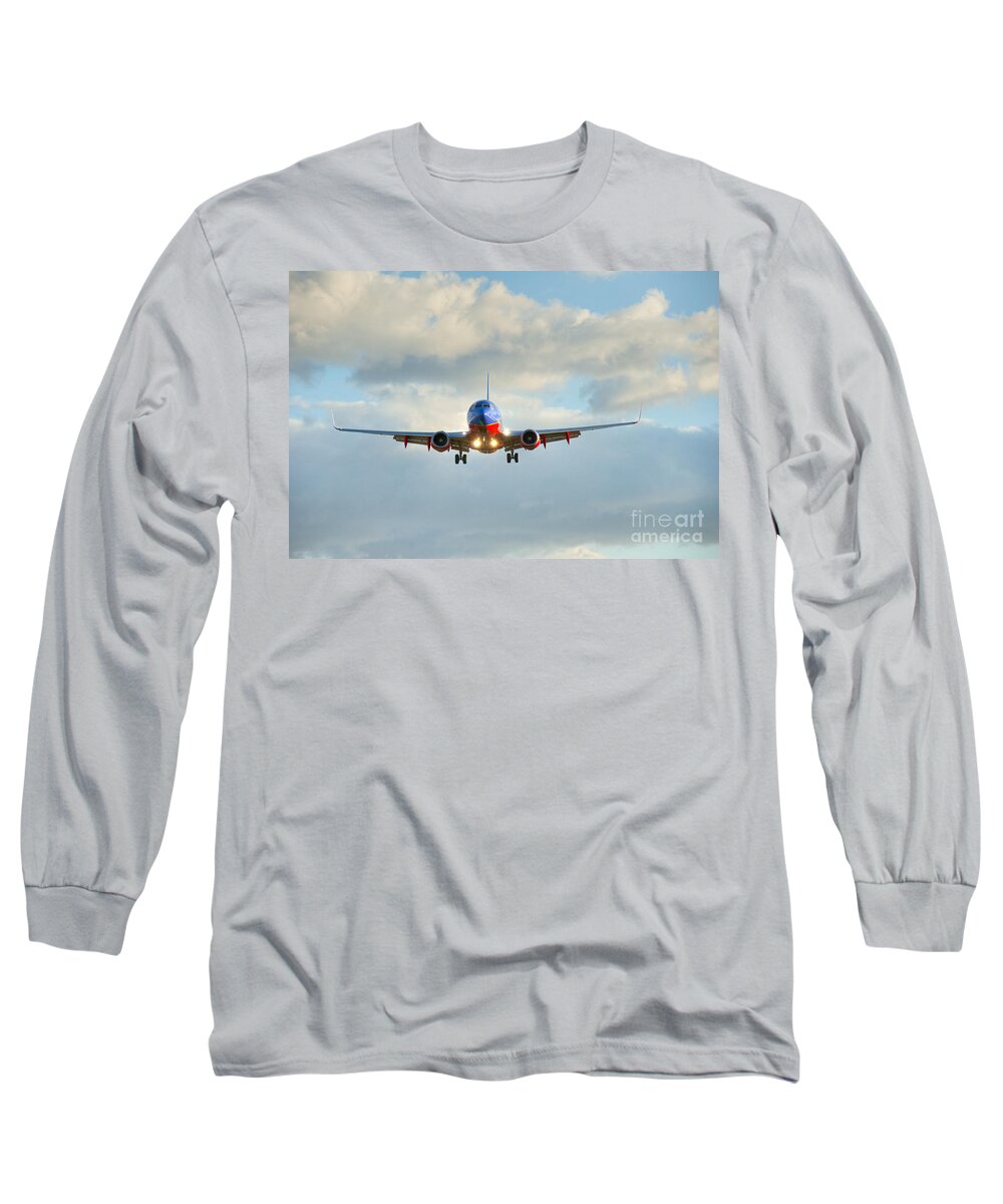 Southwest Airline Long Sleeve T-Shirt featuring the photograph Southwest Airline Landing gear Down by David Zanzinger