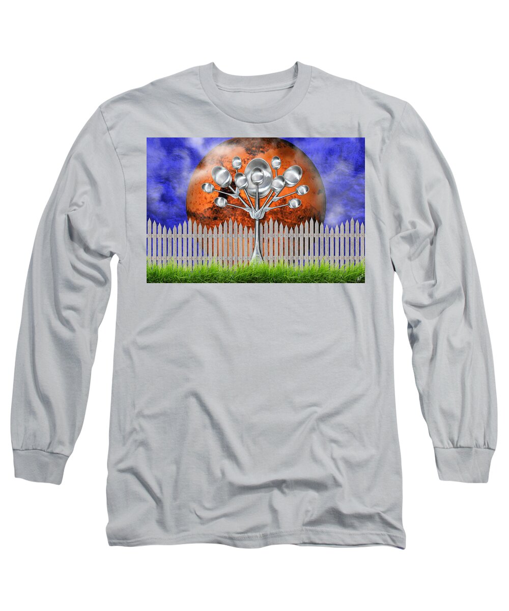 Weird Tree Long Sleeve T-Shirt featuring the mixed media Spoon Tree by Ally White