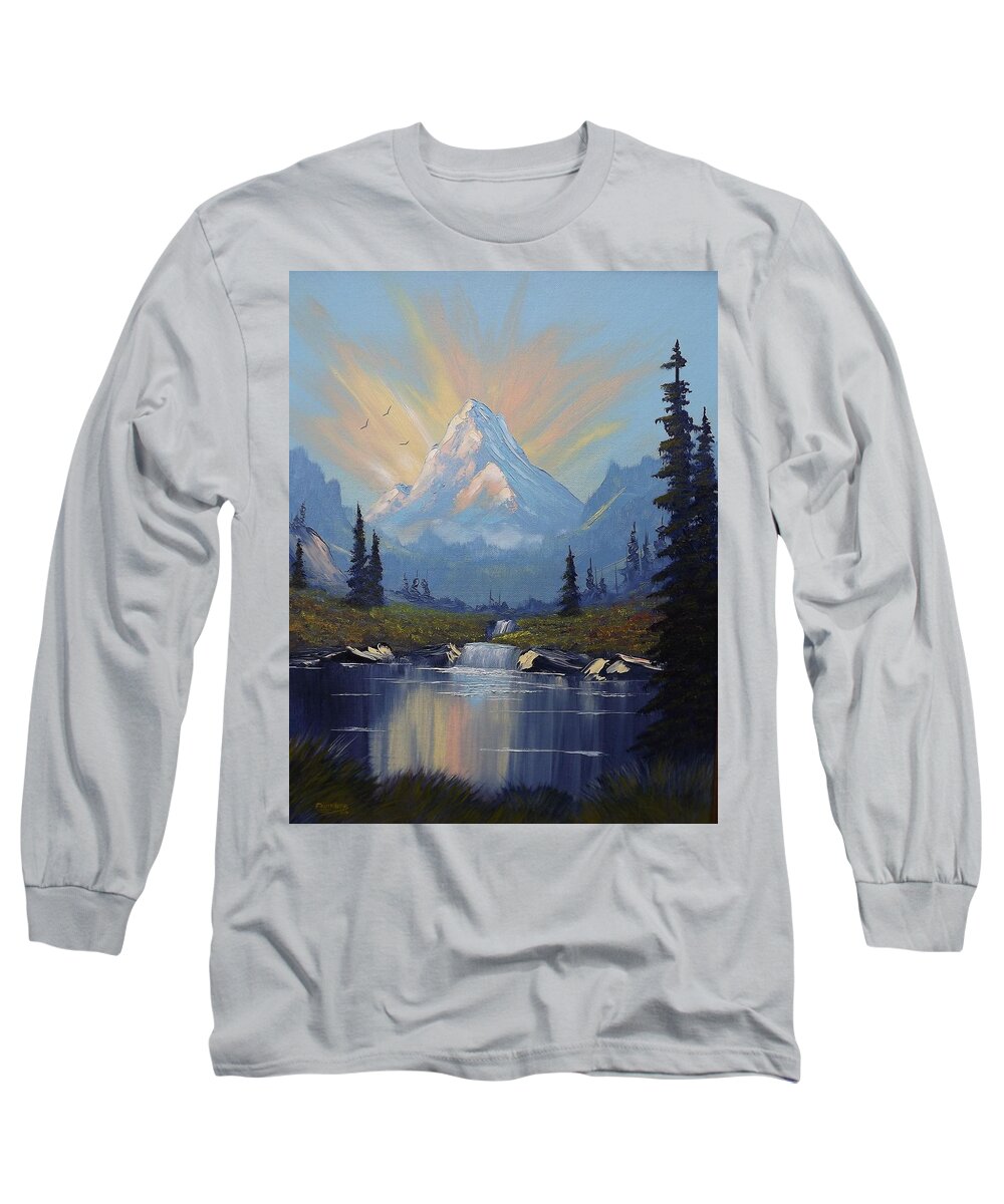 Mountain Long Sleeve T-Shirt featuring the painting Sunburst Landscape by Richard Faulkner