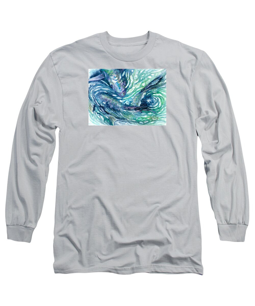 Tarpon Long Sleeve T-Shirt featuring the painting Tarpon Frenzy by Ashley Kujan