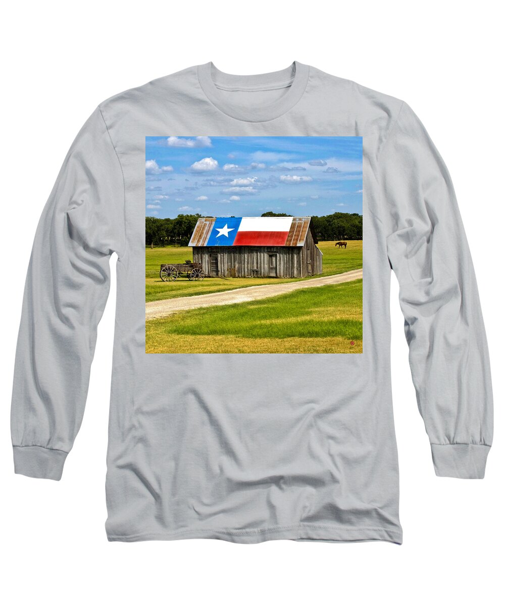 Gary Long Sleeve T-Shirt featuring the photograph Texas Barn Flag by Gary Grayson