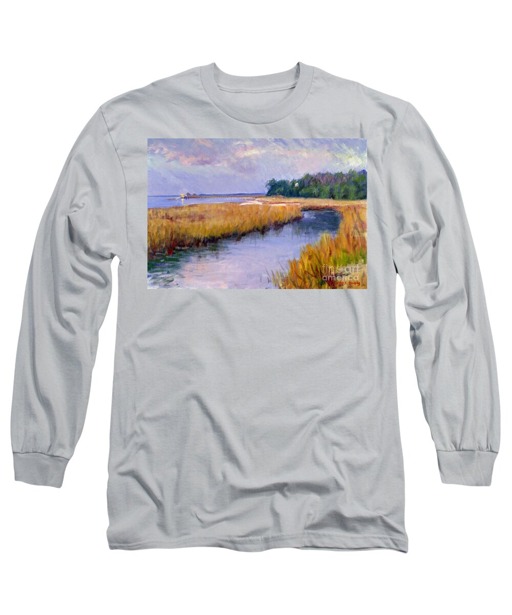 Marsh Long Sleeve T-Shirt featuring the painting The Landing at Dusk by Candace Lovely