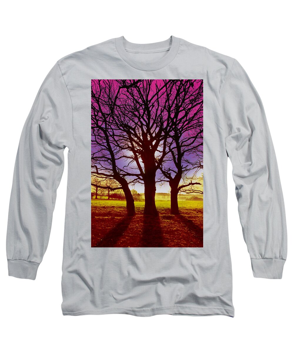 Landscape Long Sleeve T-Shirt featuring the digital art Three Trees by David Davies