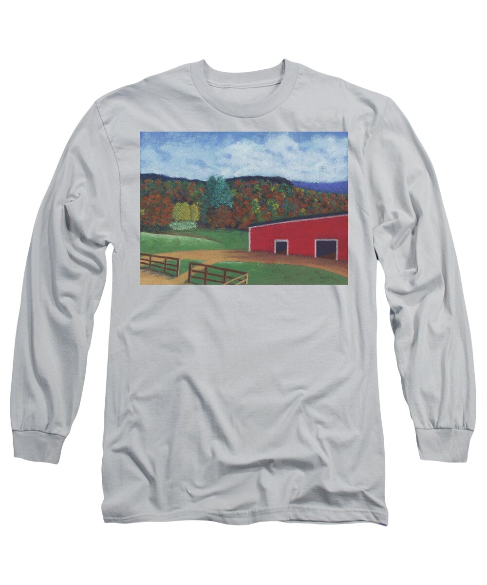Landscape Long Sleeve T-Shirt featuring the pastel Undermountain Autumn by Anne Katzeff