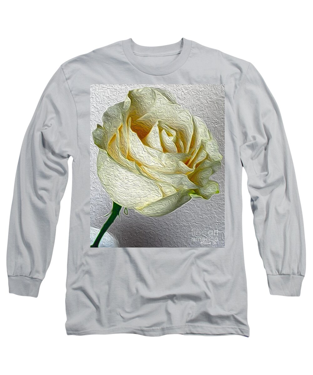 Floral Long Sleeve T-Shirt featuring the photograph White Rose in Oil Effect by Nina Silver