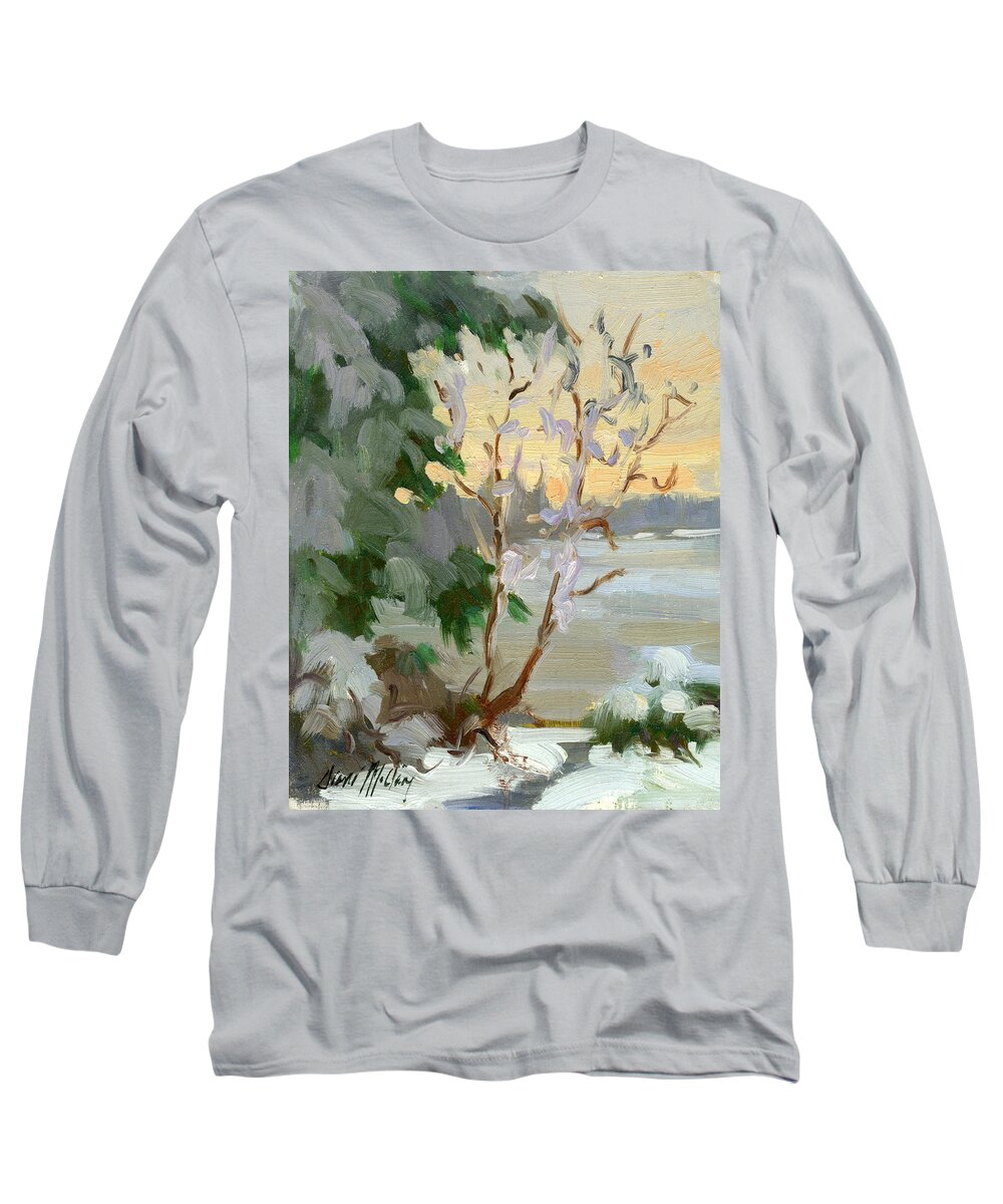 Winter Long Sleeve T-Shirt featuring the painting Winter at Martha Lake by Diane McClary