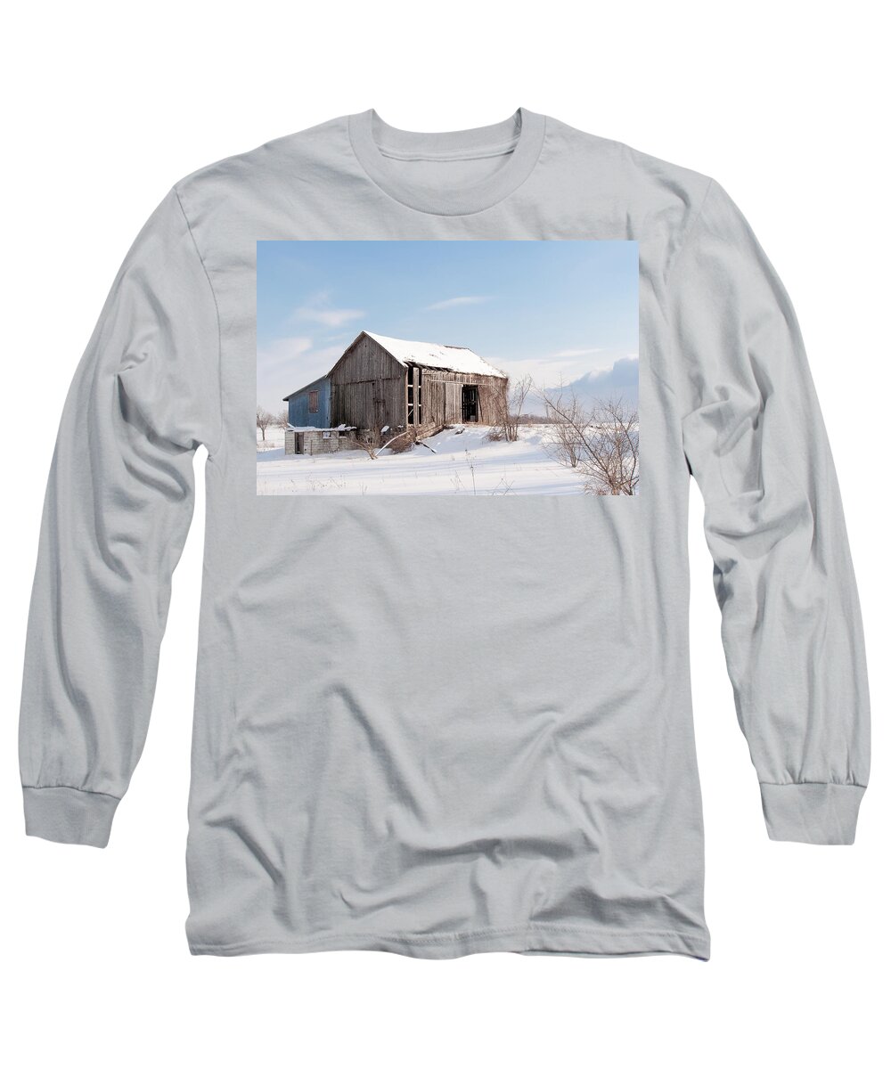 Barn Long Sleeve T-Shirt featuring the photograph Winter Barn by Karen Varnas