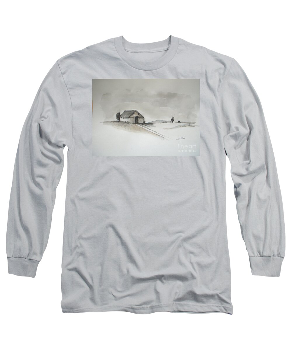 Barn Long Sleeve T-Shirt featuring the painting Winter Barn by Vesna Antic