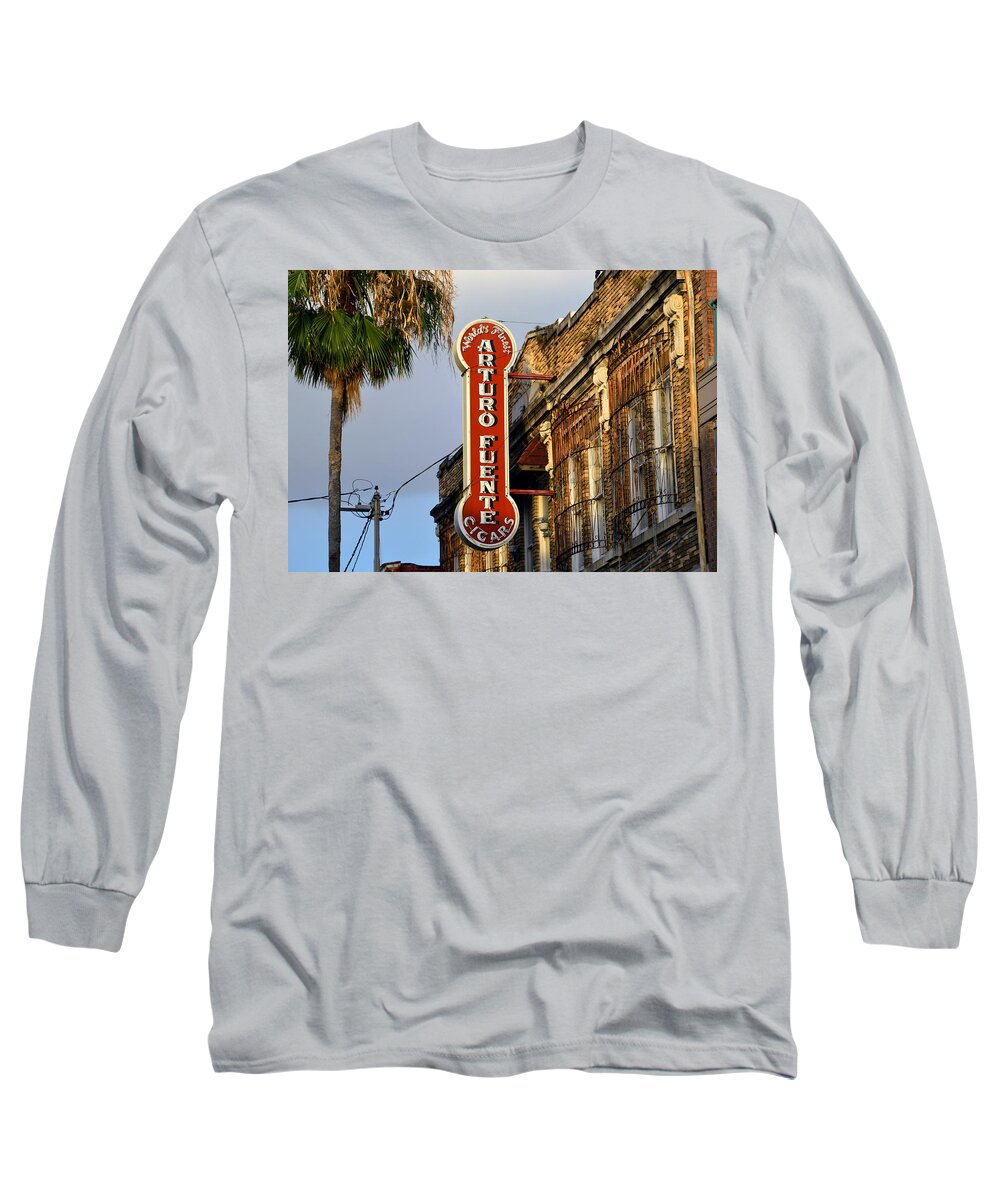Ybor City Florida Long Sleeve T-Shirt featuring the photograph Ybor City Cigar Sign color work one by David Lee Thompson