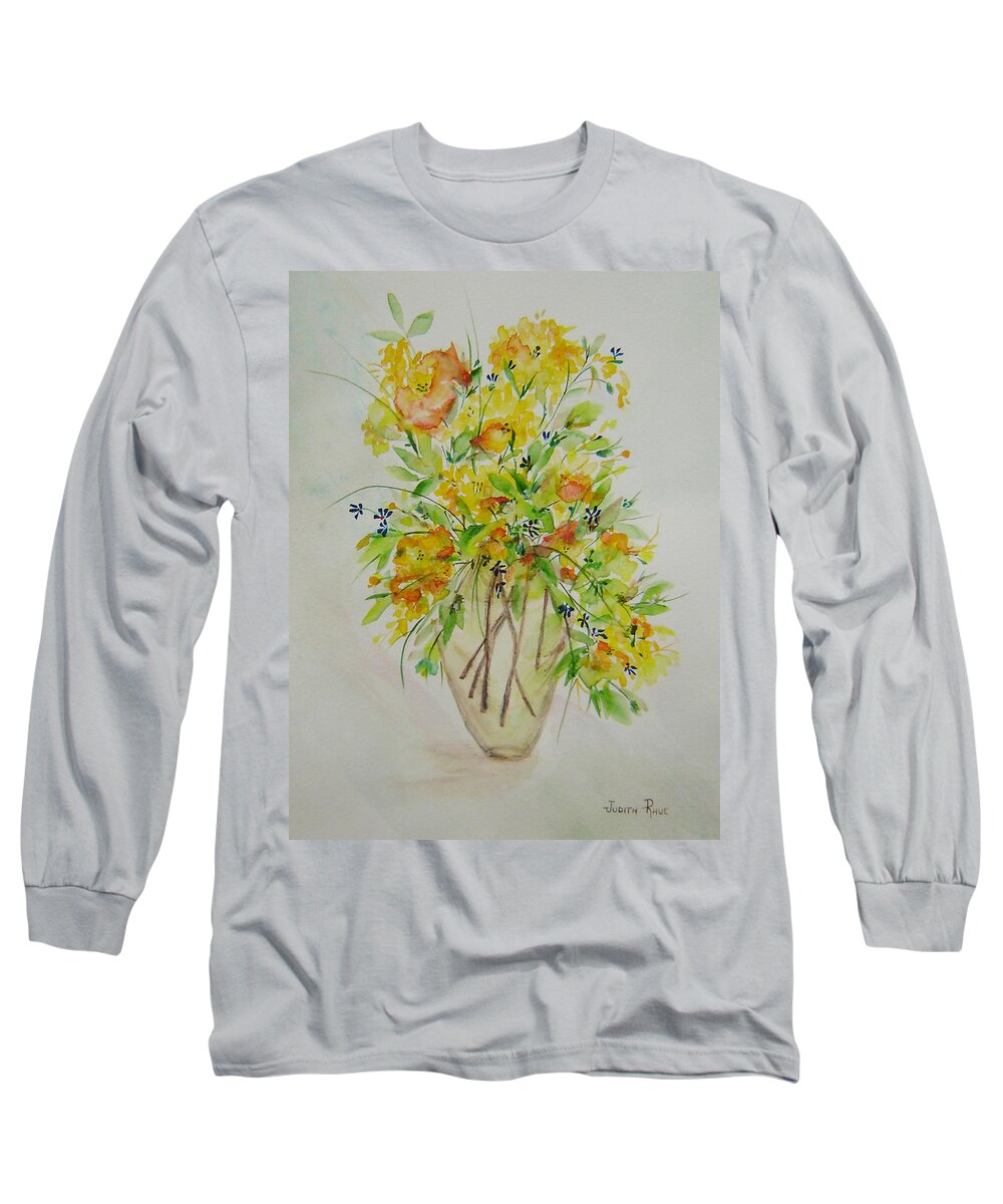 Watercolor Long Sleeve T-Shirt featuring the painting Yellow Flowers by Judith Rhue