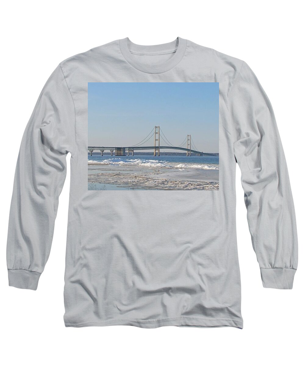 Mackinac Bridge Long Sleeve T-Shirt featuring the photograph April At Mackinac by Keith Stokes