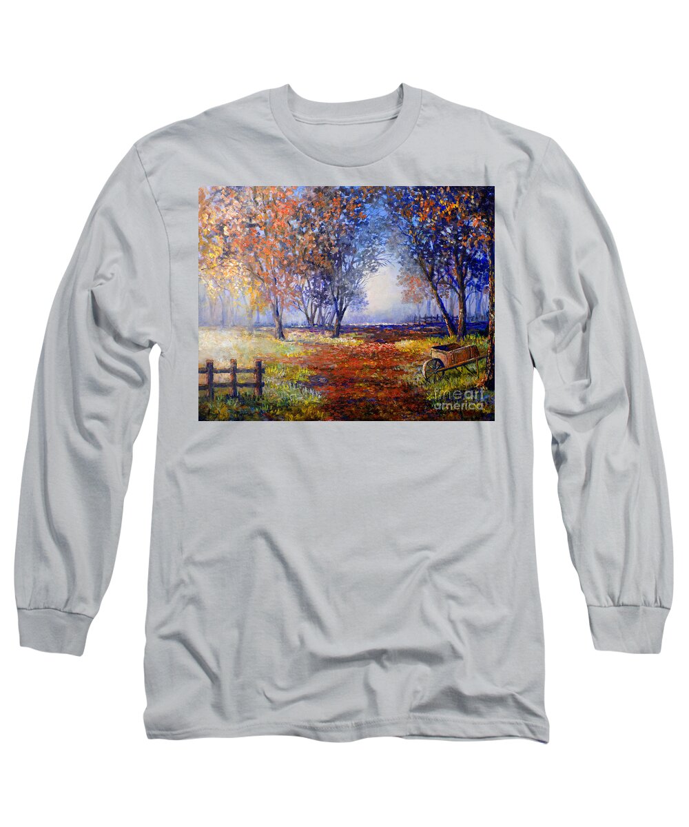 Fall Long Sleeve T-Shirt featuring the painting Autumn Wheelbarrow by Lou Ann Bagnall
