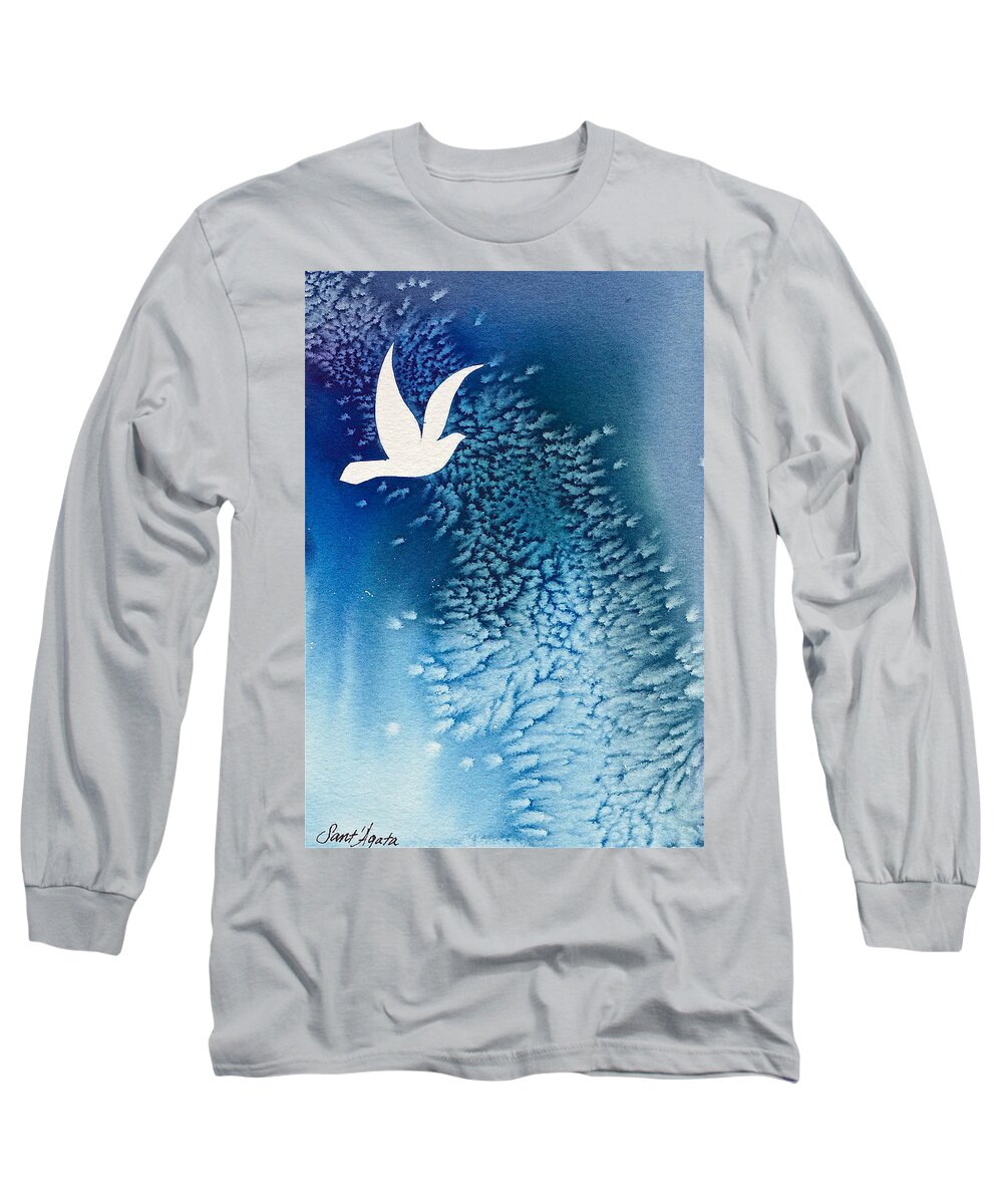 Dove Long Sleeve T-Shirt featuring the painting Blue Dove by Frank SantAgata
