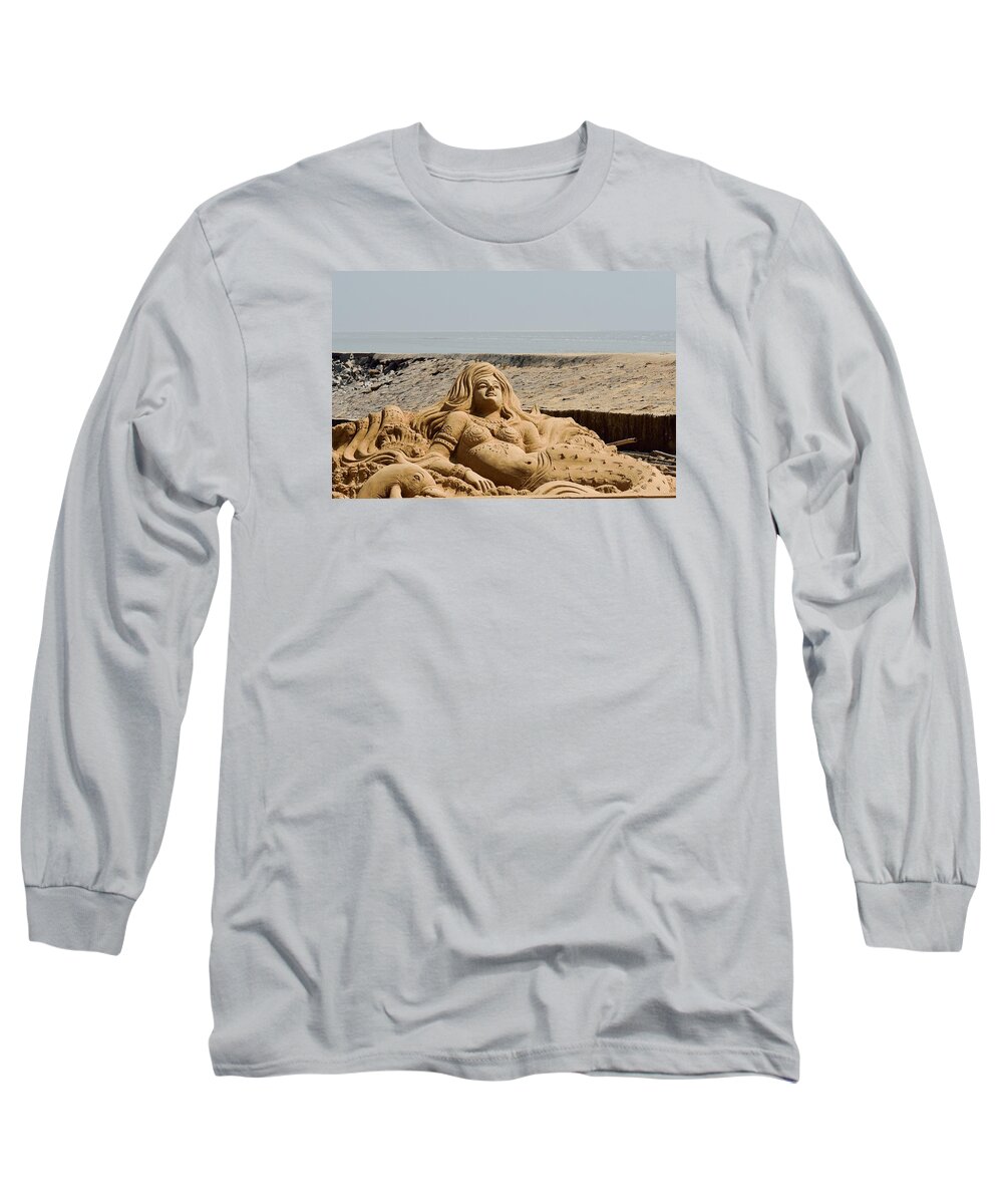 Beach Long Sleeve T-Shirt featuring the photograph The Little Mermaid by the Sea by Fotosas Photography