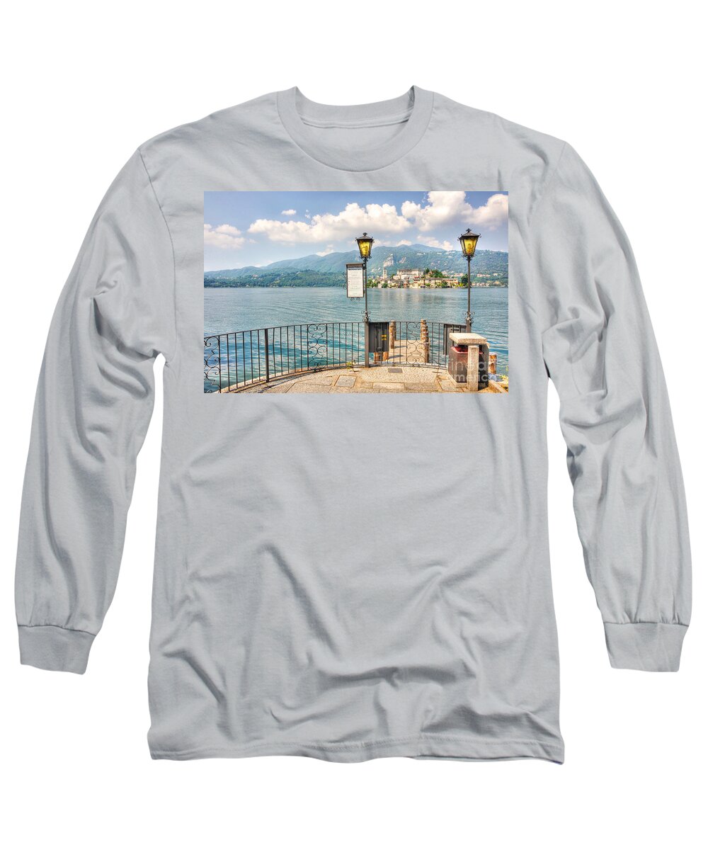 Island Of San Giulio Long Sleeve T-Shirt featuring the photograph Island san giulio on lake orta by Mats Silvan