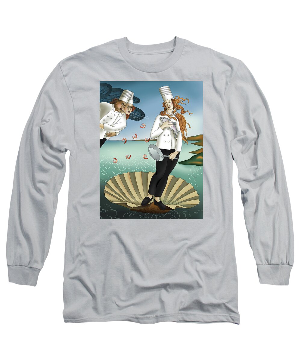 Chef Long Sleeve T-Shirt featuring the painting Seafood Chef by Alison Stein