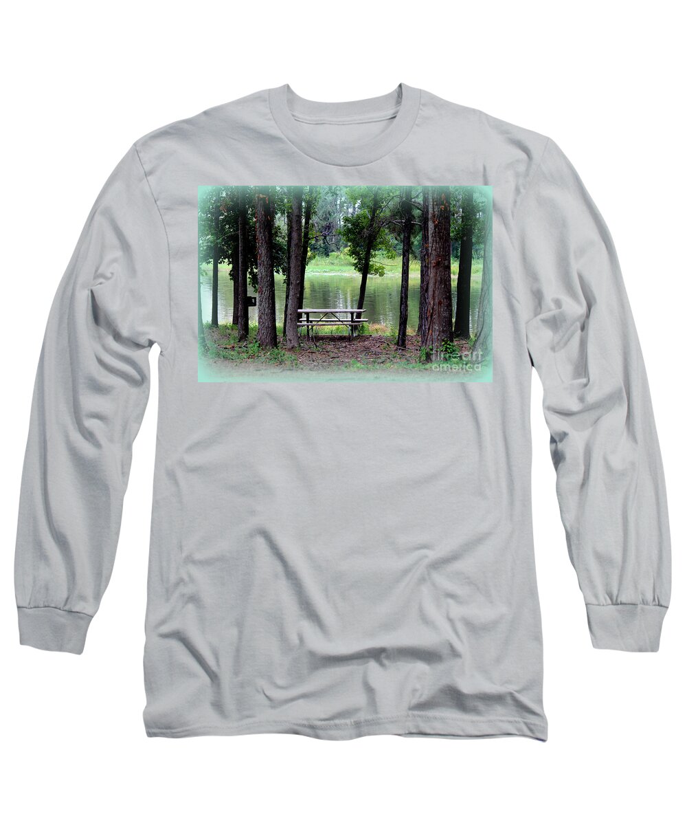 Park Bench Long Sleeve T-Shirt featuring the photograph Serene Escape by Kathy White