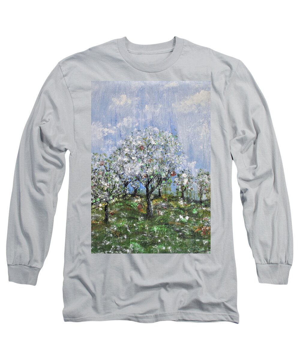 Landscape Long Sleeve T-Shirt featuring the painting Spring 2 by Evelina Popilian
