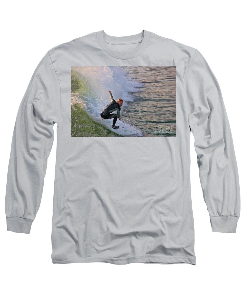 Surfin' The Wave Long Sleeve T-Shirt featuring the photograph Surfin' the Wave by Mariola Bitner