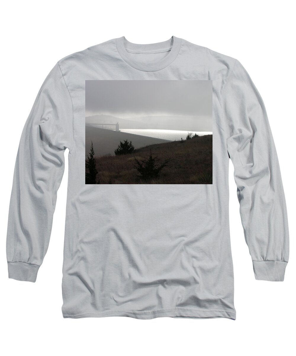 Kansas Long Sleeve T-Shirt featuring the photograph Wilson Lake in November fog by Keith Stokes