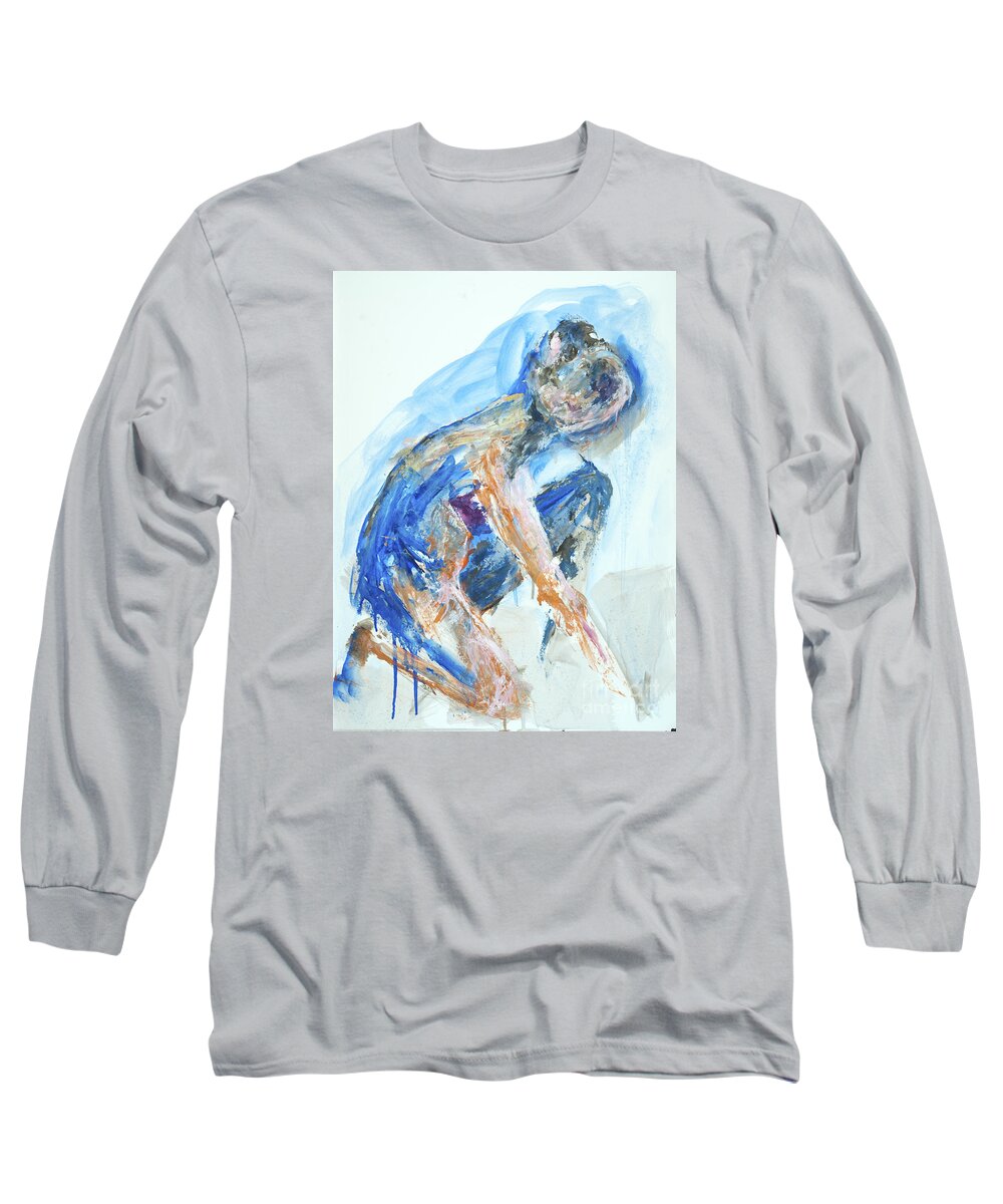 Gesture Long Sleeve T-Shirt featuring the painting 04955 Gardener by AnneKarin Glass
