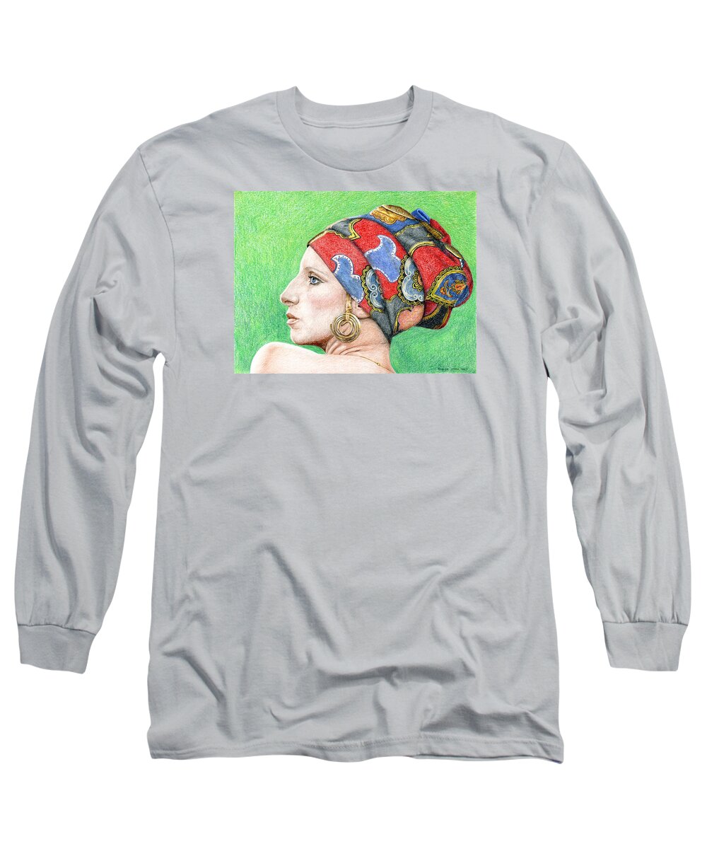 Singer Long Sleeve T-Shirt featuring the drawing Barbra Streisand #2 by Rob De Vries