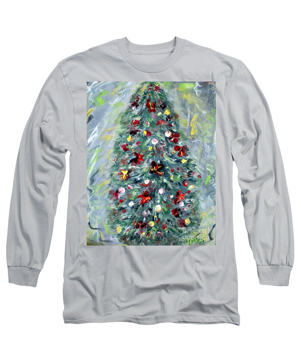 Best Offer On Original Art Long Sleeve T-Shirt featuring the painting Christmas Tree. Green by Oksana Semenchenko