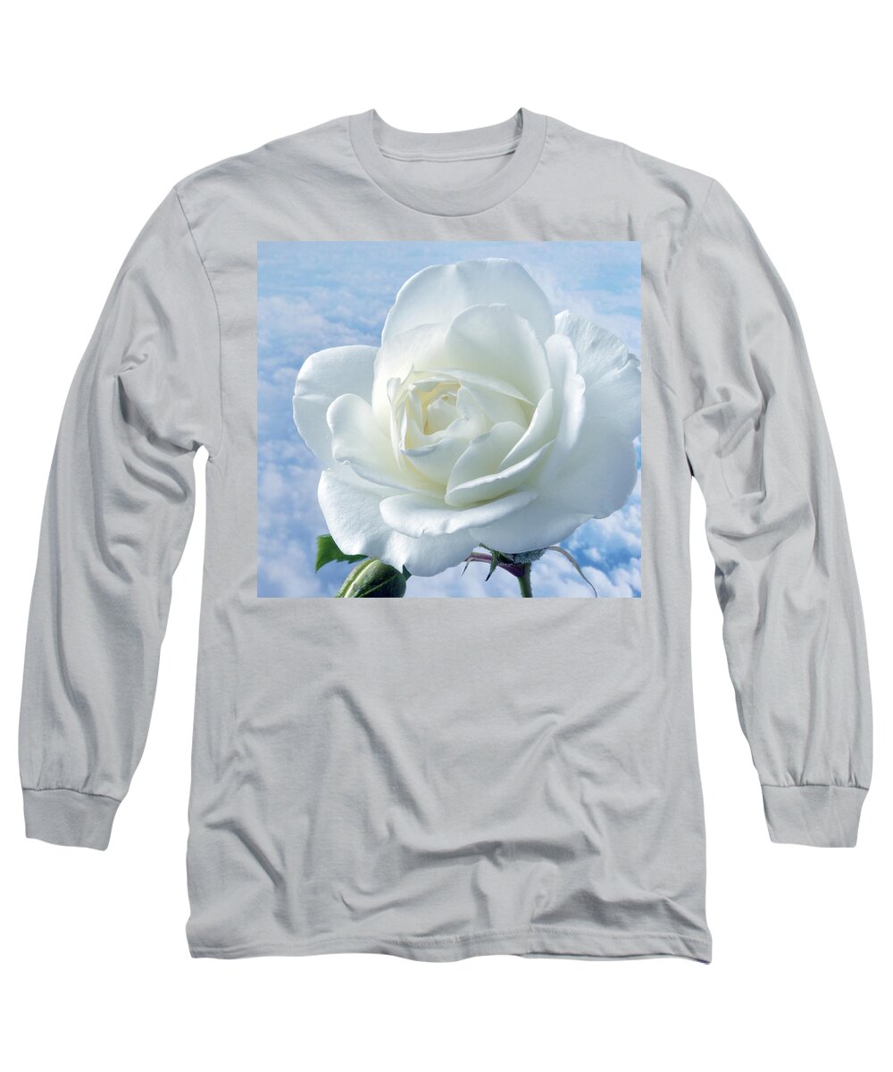 Rose Long Sleeve T-Shirt featuring the photograph Heavenly White Rose. by Terence Davis