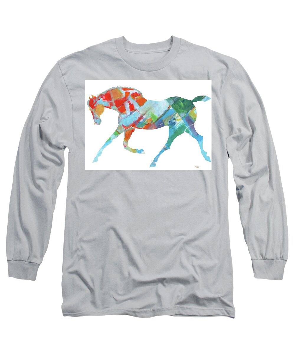 Horse Long Sleeve T-Shirt featuring the mixed media Horse of color #2 by Mary Armstrong