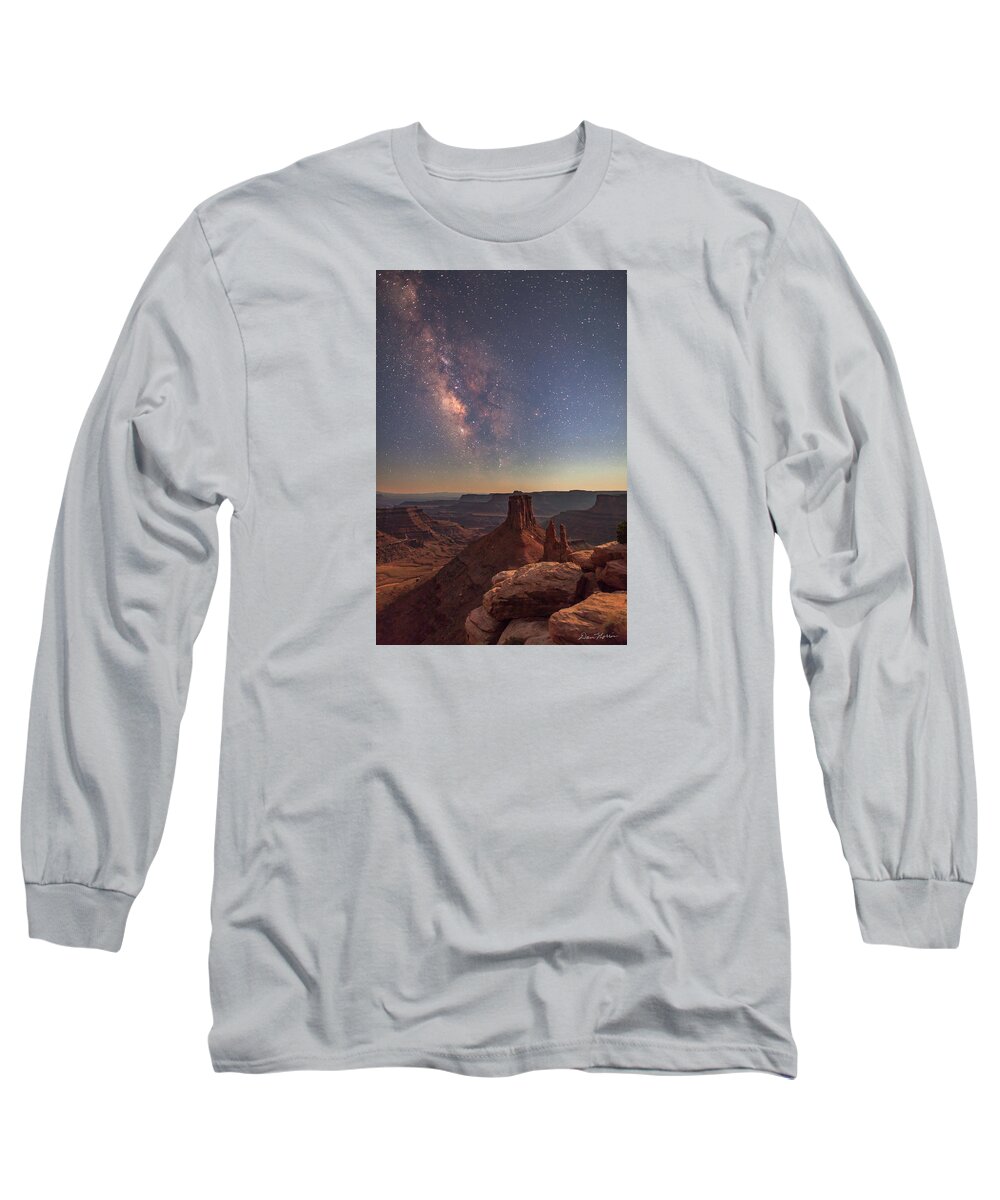 Moab Long Sleeve T-Shirt featuring the photograph Milky Way at Twilight - Marlboro Point #2 by Dan Norris